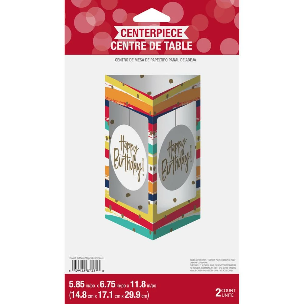 Creative Converting Adult Birthday Party Themes Birthday Stripes 3D Centerpiece With Danglers 2ct