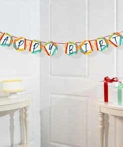 Creative Converting Birthday Stripes Shaped Banner W/ Ribbon And Tassels 1ct