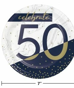 Creative Converting Navy & Gold Milestone Dessert Plate, 50 8ct Adult Birthday Party Themes