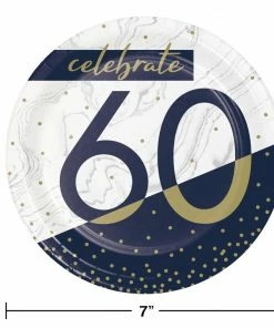 Creative Converting Navy & Gold Milestone Dessert Plate, 60 8ct Adult Birthday Party Themes