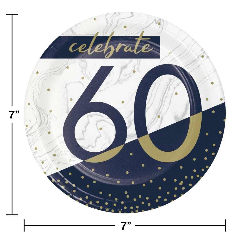 Creative Converting Navy & Gold Milestone Dessert Plate, 60 8ct Adult Birthday Party Themes