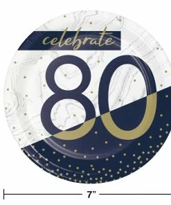Creative Converting Navy & Gold Milestone Dessert Plate, 80 8ct Adult Birthday Party Themes