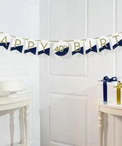 Creative Converting Adult Birthday Party Themes Navy & Gold Milestone Banner With Tassels & Stickers 1ct
