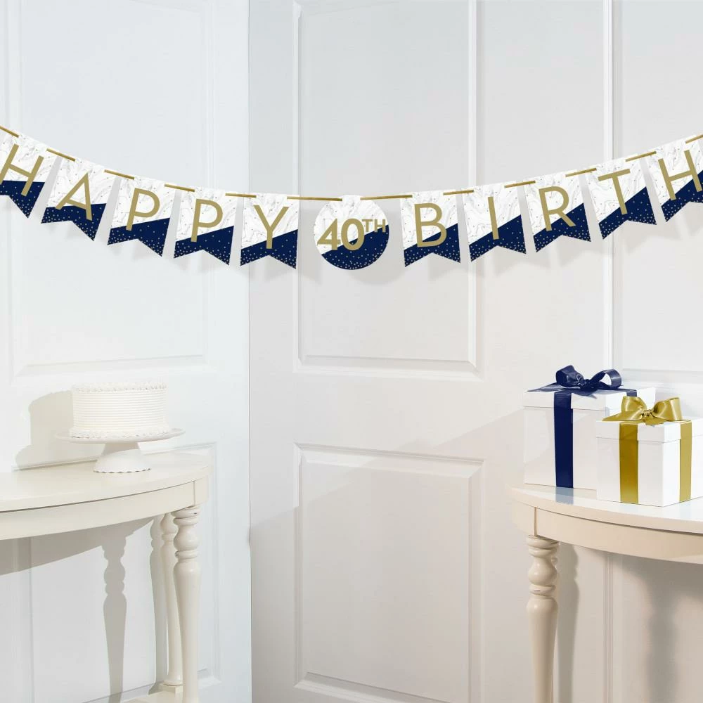Creative Converting Adult Birthday Party Themes Navy & Gold Milestone Banner With Tassels & Stickers 1ct
