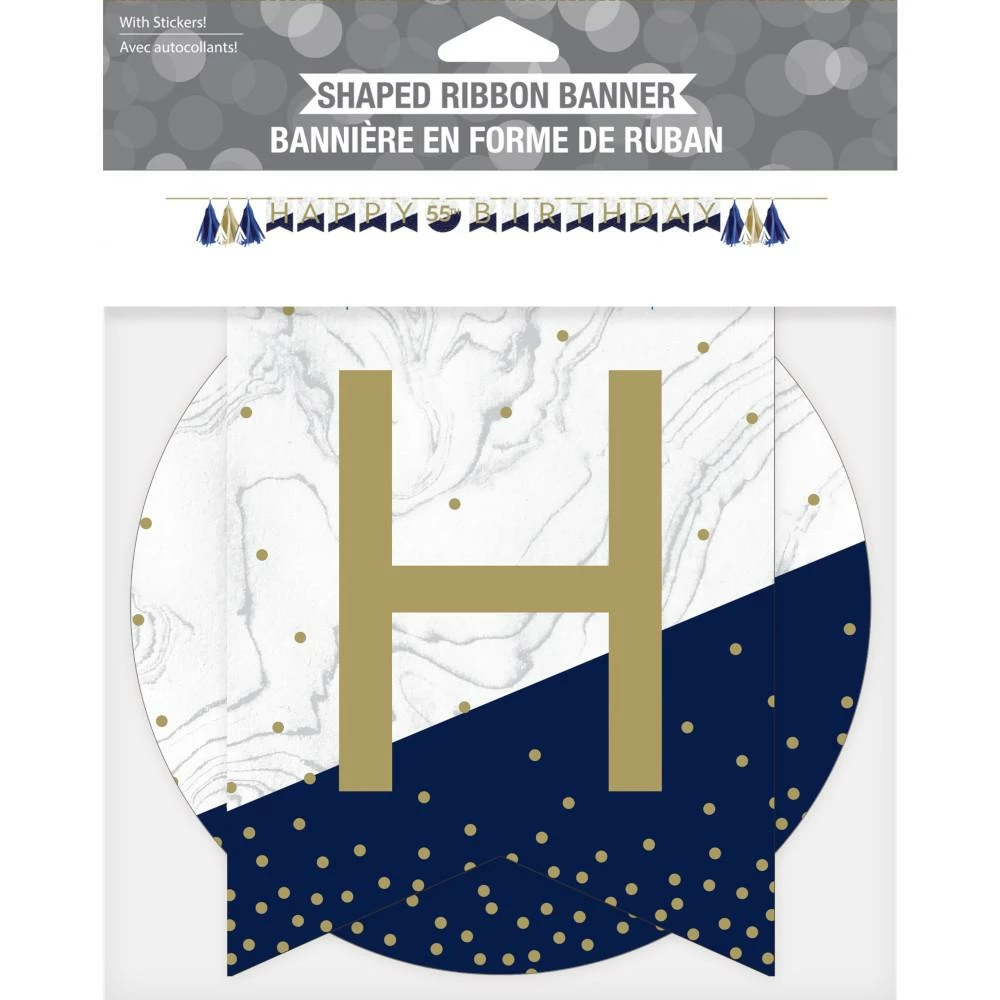 Creative Converting Adult Birthday Party Themes Navy & Gold Milestone Banner With Tassels & Stickers 1ct