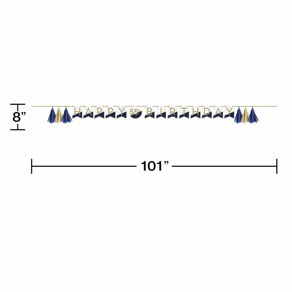 Creative Converting Adult Birthday Party Themes Navy & Gold Milestone Banner With Tassels & Stickers 1ct