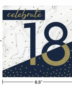 Creative Converting Adult Birthday Party Themes Navy & Gold Milestone Luncheon Napkin, 18 16ct