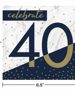 Creative Converting Navy & Gold Milestone Luncheon Napkin, 40 16ct Adult Birthday Party Themes