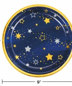 Creative Converting Starry Night Dinner Plate, Stars, Foil 8ct Themed Tableware