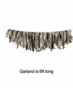 Creative Converting General Decorations Black/Gold/Silver Tissue Fringe Garland, 1ct