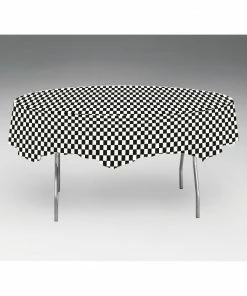 Creative Converting Racing Theme Party Decorations Black Check Tablecover, Octy Round 82" Plastic