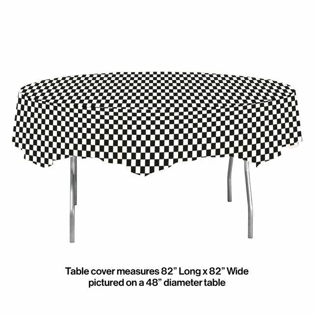 Creative Converting Racing Theme Party Decorations Black Check Tablecover, Octy Round 82" Plastic