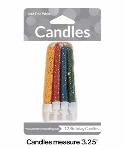 Creative Converting Assorted Glitter Candles, 12 Ct Birthday Party Candles