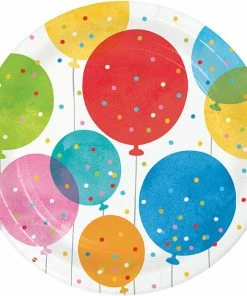 Creative Converting Confetti Balloons Dessert Plate 8ct Adult Birthday Party Themes