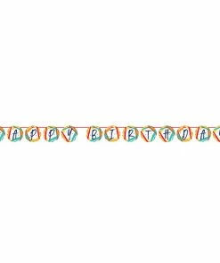 Creative Converting Birthday Stripes Shaped Banner W/ Ribbon And Tassels 1ct