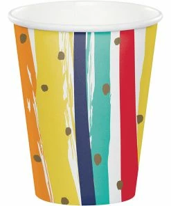 Creative Converting Birthday Stripes Hot/Cold Cup 9oz. 8ct
