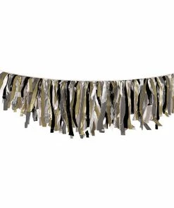 Creative Converting General Decorations Black/Gold/Silver Tissue Fringe Garland, 1ct
