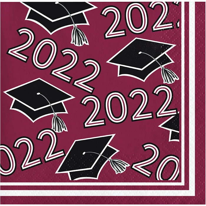 Creative Converting Burgundy Class Of 2022 Beverage Napkins, 36ct Graduation Party Supplies