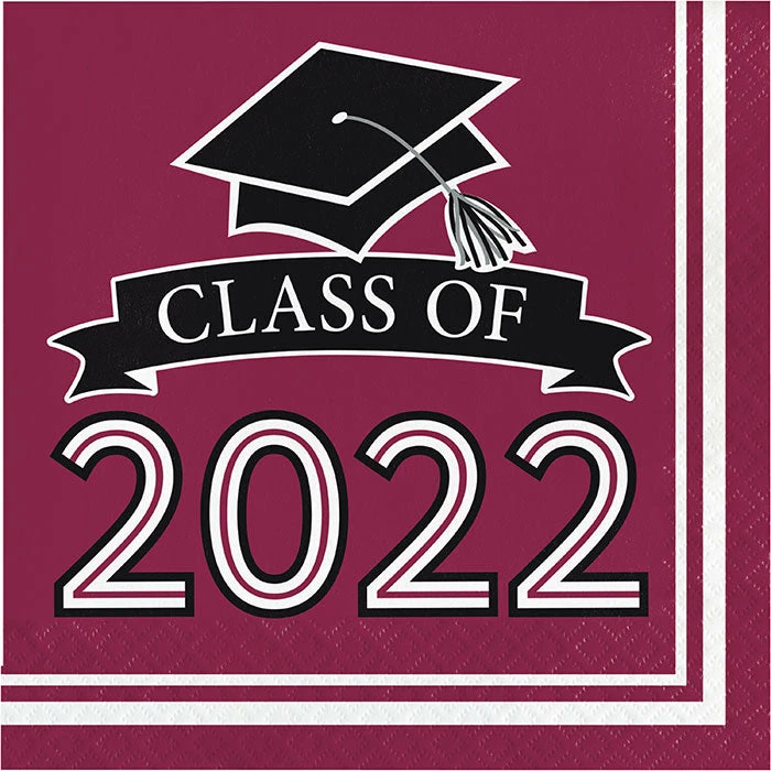 Creative Converting Burgundy Class Of 2022 Luncheon Napkins, 36ct Graduation Party Supplies