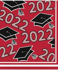 Creative Converting Graduation Party Supplies Classic Red Class Of 2022 Beverage Napkins, 36ct