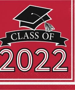 Creative Converting Graduation Party Supplies Classic Red Class Of 2022 Luncheon Napkins,36ct