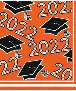 Creative Converting Graduation Party Supplies Orange Class Of 2022 Beverage Napkins, 36ct