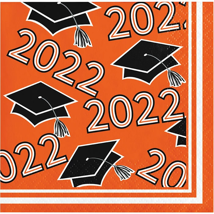 Creative Converting Graduation Party Supplies Orange Class Of 2022 Beverage Napkins, 36ct
