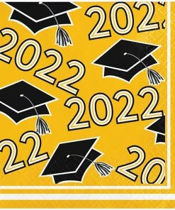Creative Converting Graduation Party Supplies Yellow Class Of 2022 Beverage Napkins, 36ct