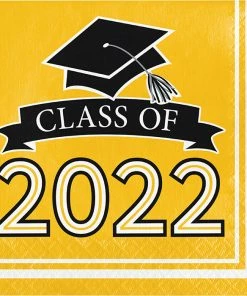 Creative Converting Yellow Class Of 2022 Luncheon Napkins, 36ct Graduation Party Supplies