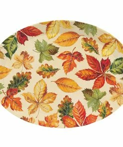 Creative Converting Thanksgiving Party Decorations Thanksgiving Oval Plastic Tray, Fall Leaves 1ct
