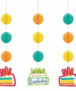 Creative Converting Festive Cake Hanging Cutouts W/ Honeycomb 3ct Adult Birthday Party Themes