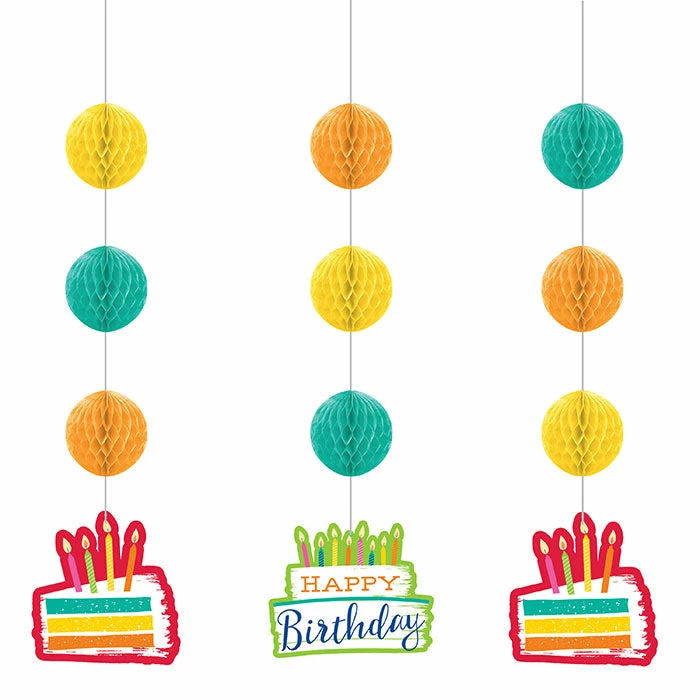 Creative Converting Festive Cake Hanging Cutouts W/ Honeycomb 3ct Adult Birthday Party Themes