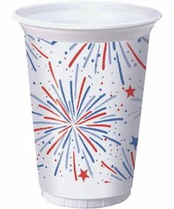 Creative Converting Fun Fireworks Printed Plastic Cups, 16oz 8ct Patriotic And 4th Of July Party Decorations