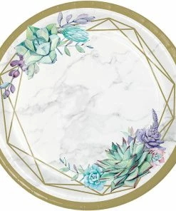 Creative Converting Geometric Succulents Dinner Plate 8ct