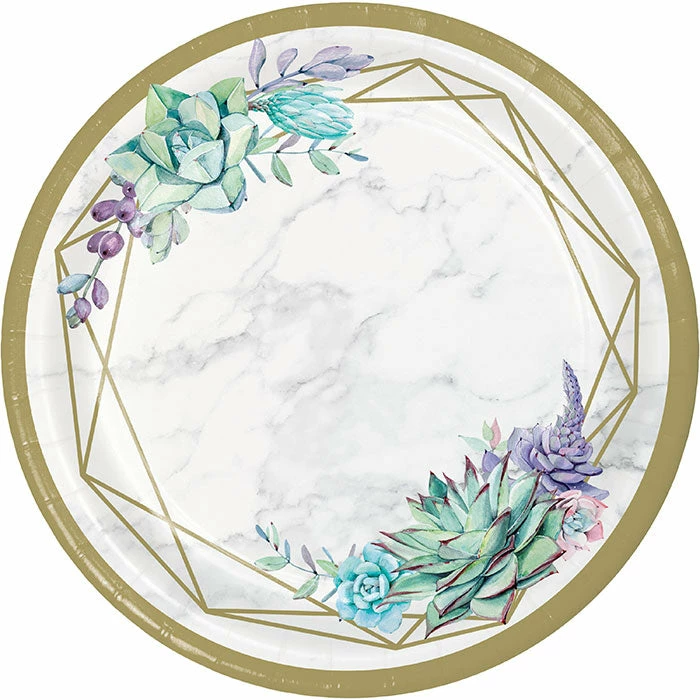 Creative Converting Geometric Succulents Dinner Plate 8ct
