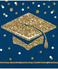 Creative Converting Glittering Grad Beverage Napkin, Mid Count 36ct