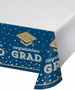 Creative Converting Glittering Grad Paper Tablecover Border Print, 54" X 102" 1ct