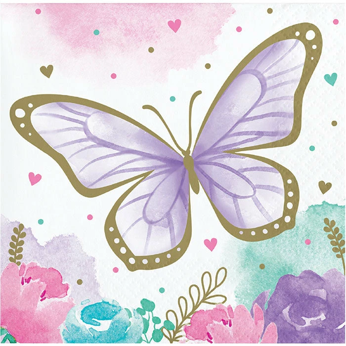Creative Converting Kids Birthday Party Themes Butterfly Shimmer Beverage Napkin 16ct
