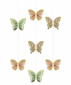Creative Converting Kids Birthday Party Themes Butterfly Shimmer Hanging Cutouts W/ Honeycomb, Foil 3ct
