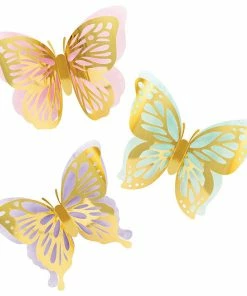 Creative Converting Butterfly Shimmer 3D Wall Décor, Foil 3ct