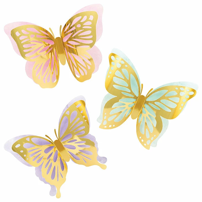 Creative Converting Butterfly Shimmer 3D Wall Décor, Foil 3ct
