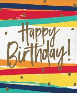 Creative Converting Birthday Stripes Luncheon Napkin 16ct