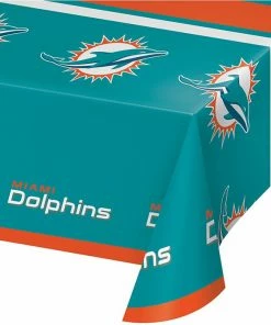 Creative Converting Miami Dolphins Plastic Tablecover, 54" X 102" 1ct