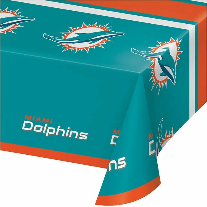 Creative Converting Miami Dolphins Plastic Tablecover, 54" X 102" 1ct