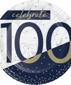 Creative Converting Navy & Gold Milestone Dessert Plate, 100 8ct