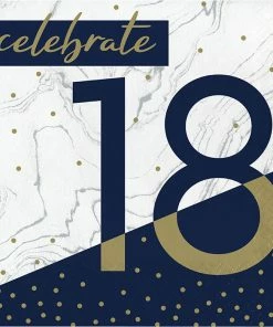 Creative Converting Adult Birthday Party Themes Navy & Gold Milestone Luncheon Napkin, 18 16ct