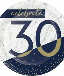 Creative Converting Navy & Gold Milestone Dessert Plate, 30 8ct Adult Birthday Party Themes