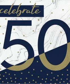 Creative Converting Navy & Gold Milestone Luncheon Napkin, 50 16ct Adult Birthday Party Themes