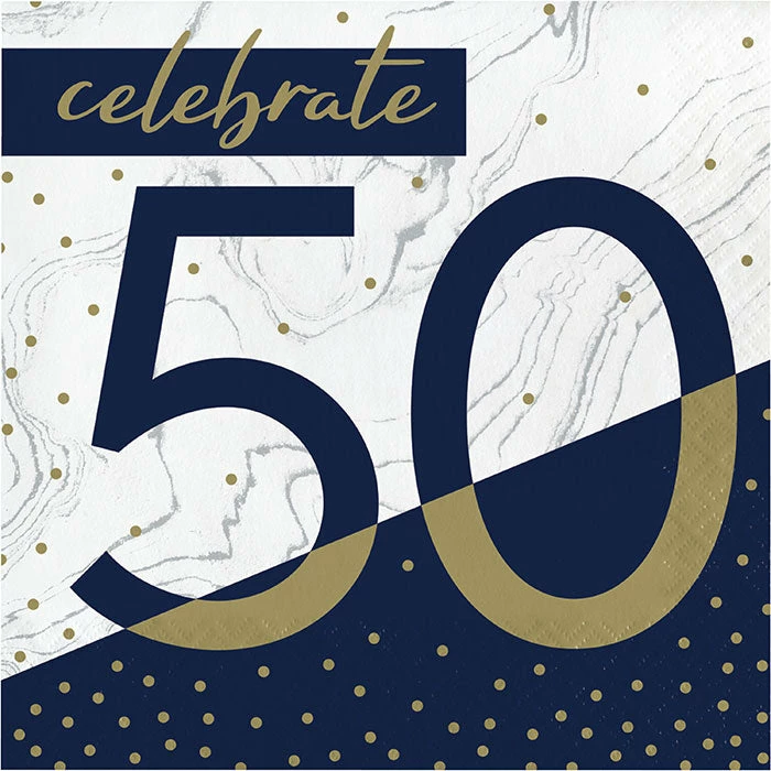 Creative Converting Navy & Gold Milestone Luncheon Napkin, 50 16ct Adult Birthday Party Themes