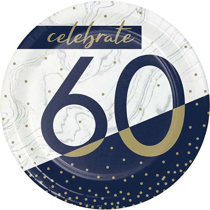 Creative Converting Navy & Gold Milestone Dessert Plate, 60 8ct Adult Birthday Party Themes